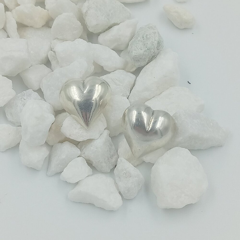 Vintage Sterling Silver Puff Heart Earrings